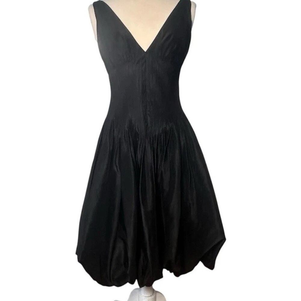 Vintage Teri Jon Rickie Freeman Black Silk Bubble Hem Cocktail Dress V-Neck 6